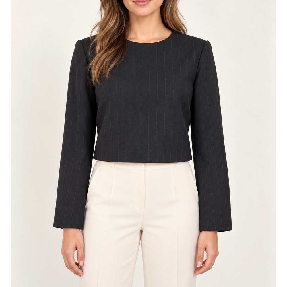 Zara Top Pinstripe Cropped Long Sleeve New Black Size Large